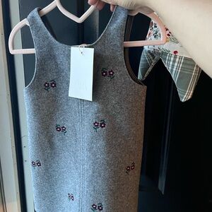 Zara Gray Kids Dress with Floral Embroidery